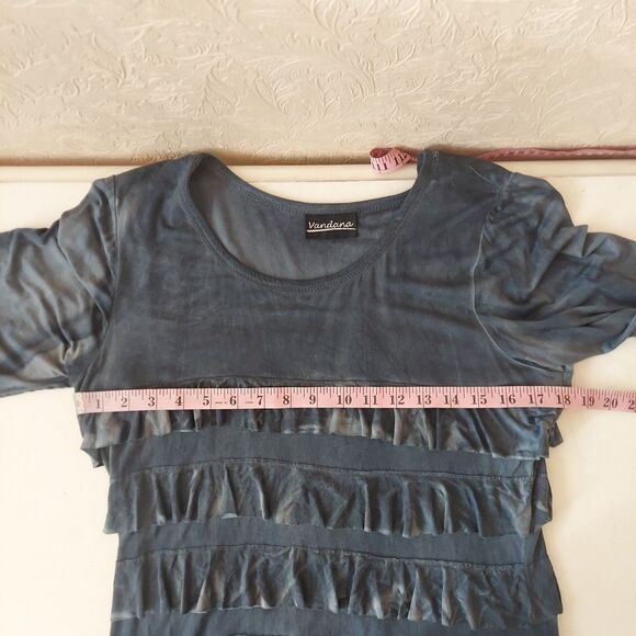 Vendana Blue Tie Dye Shift Dress Ruffles 3/4 Sleeves Sz Medium - Picture 6 of 9
